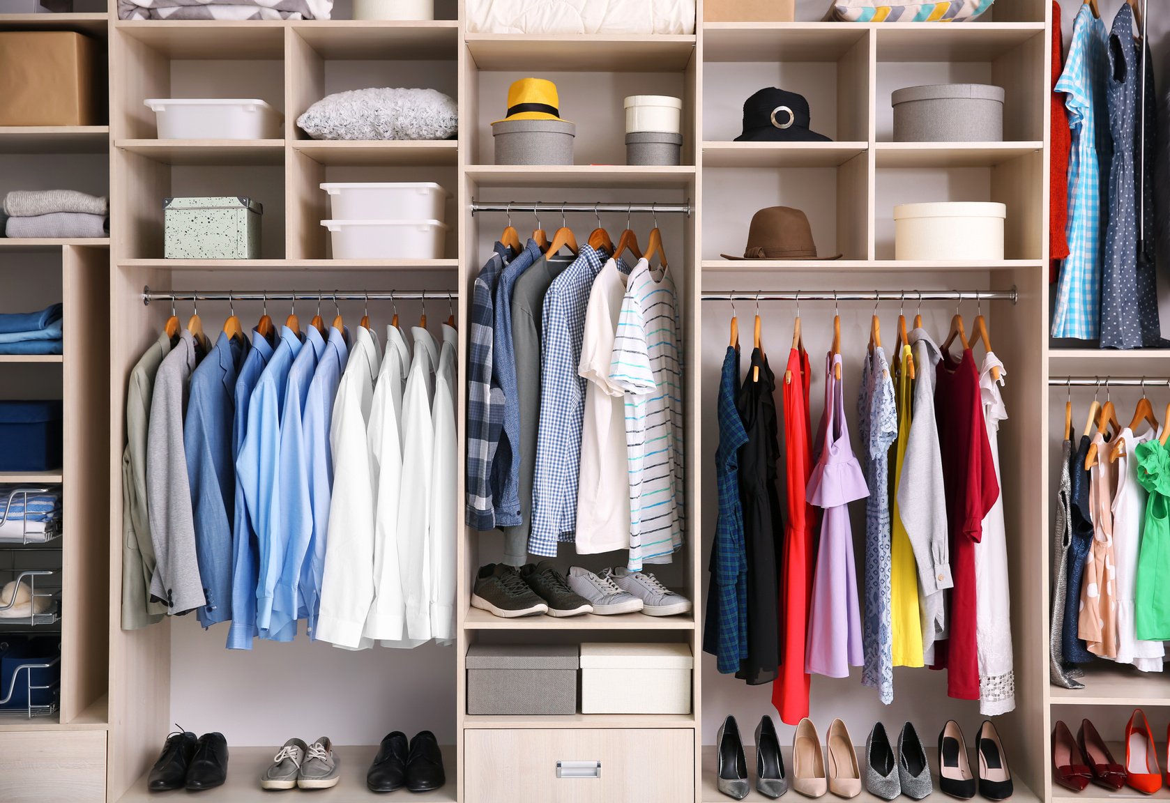 Organized Wardrobe with Different Clothes